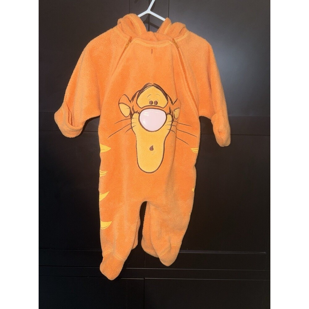 Vintage Y2K Disney Tigger Orange Fleece Hooded Zip One-Piece Coverall 6-9months